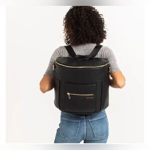 Fawn Design Black Leather Diaper-bag Backpack with Gold Hardware